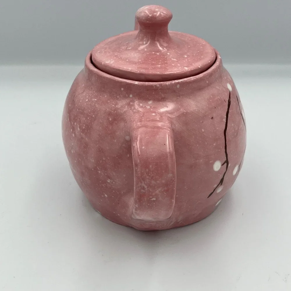 Handmade Pink Cherry Blossom Ceramic‎ Teapot Floral Design